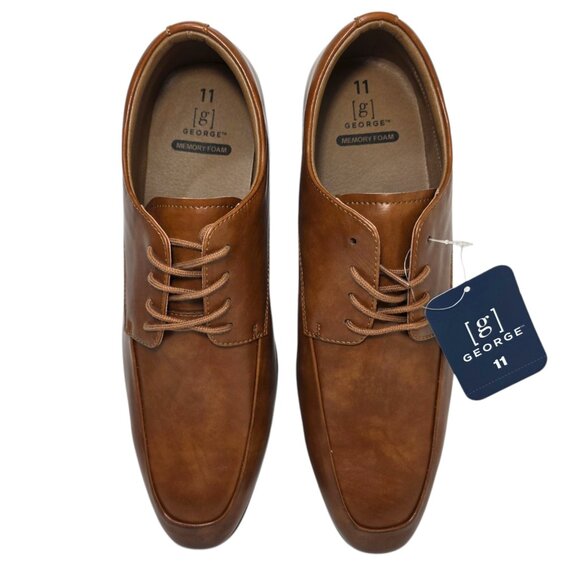George Casual Dress Oxfords Shoes Memory Foam Men's Size 11 Brown Tommyy Lace-Up - Picture 6 of 9
